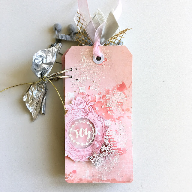 Mixed Media Tag Mini Album by Angela Tombari made with BoBunny Carousel Christmas Collection