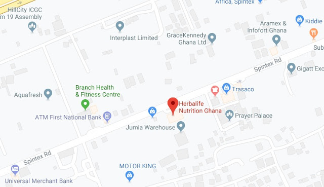 City: Spintex Road   Address: #127b Baatsona Spintex Road, Motorway Industrial Area.   Landmark: (Herbalife Building)   Working Hours: Monday to Friday 08:30 to 17:30 hrs and Saturdays from 10:00 to 16:00 Hrs   Phone: 055 011 4523 
