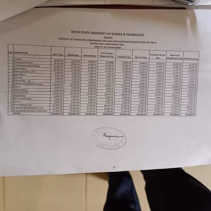 DSUST Ozoro School Fees Schedule 2022/2023 | All Faculties