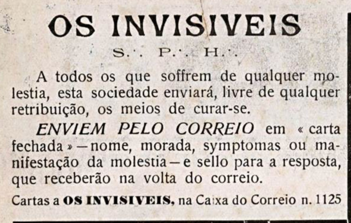 Anúncio veiculado em 1910 apresentava um misterioso anúncio que prometia cura de diversos males da saúde
