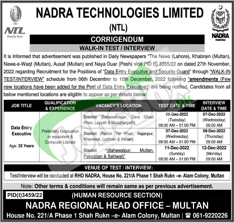 National Database And Registration Authority - NADRA Jobs