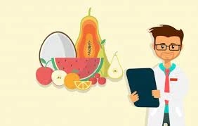 dash diet. A doctor drew a group of fruits next to him