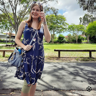 awayfromblue Instagram | Kmart strappy tiered sundress in watercolour blue and blush print with chloe small paraty bag worn crossbody