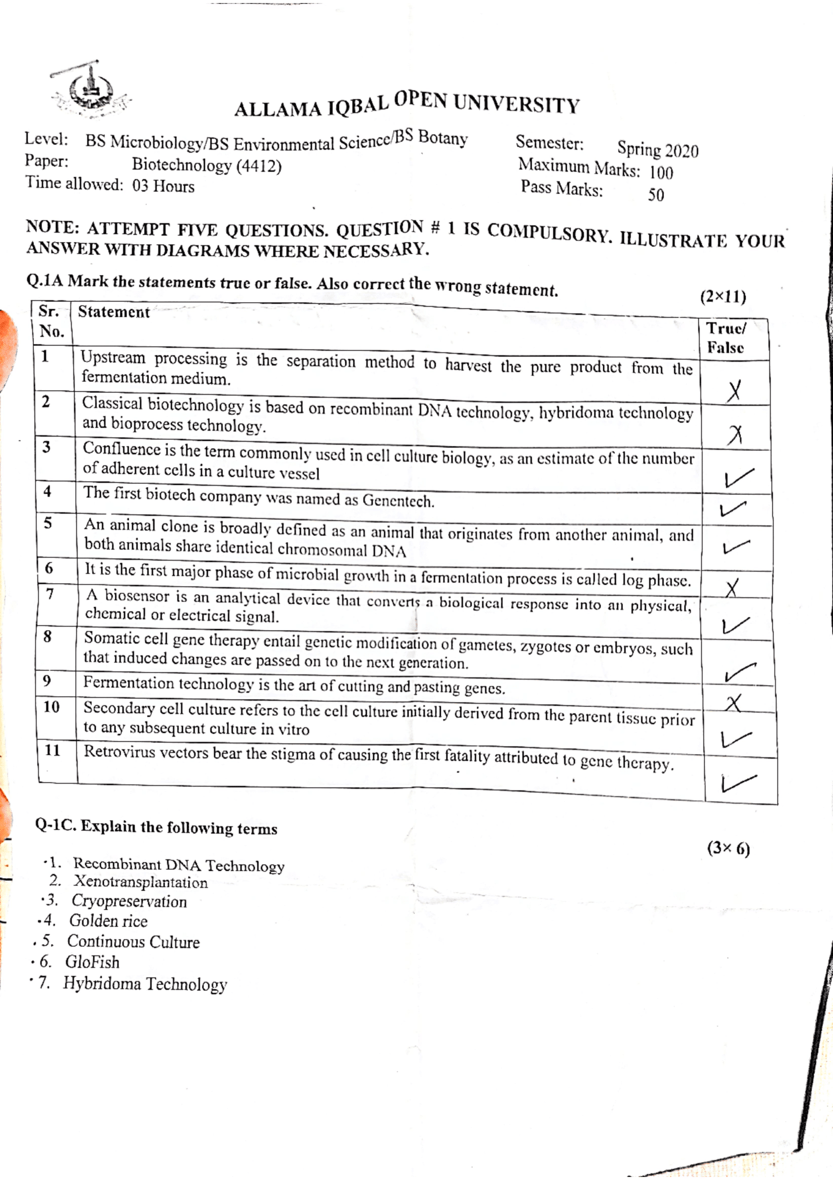 AIOU - Biotechnology 4412 Spring 2020