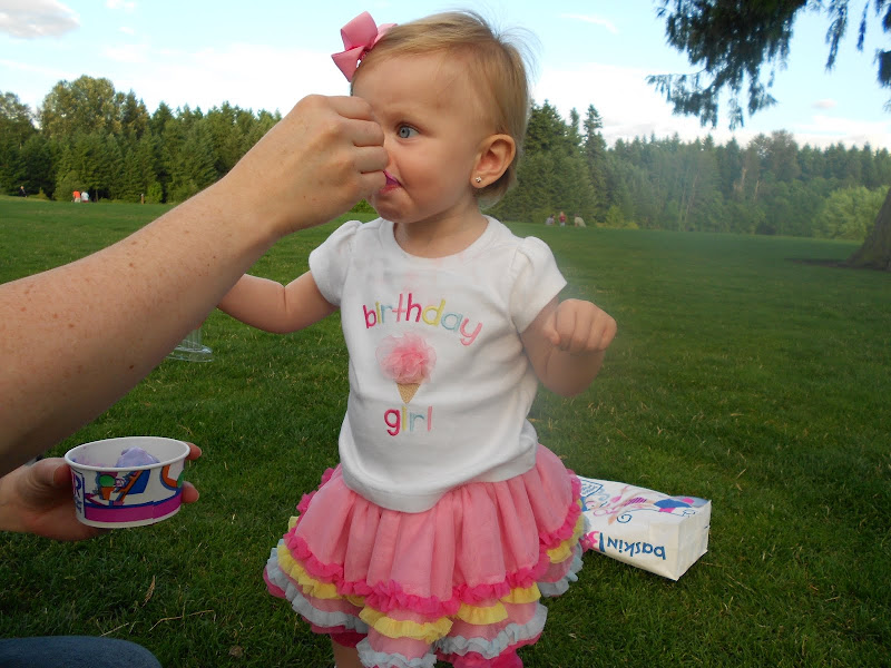 Enjoying that birthday ice cream. Cotton candy.Yum! title=