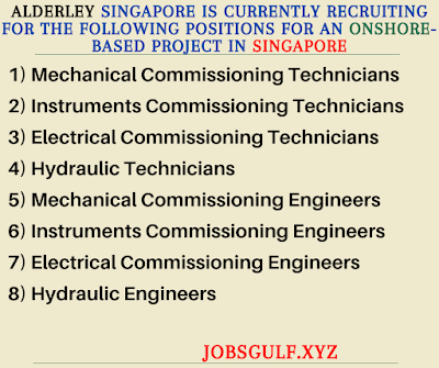 Alderley Singapore is currently recruiting for the following positions for an onshore-based project in Singapore