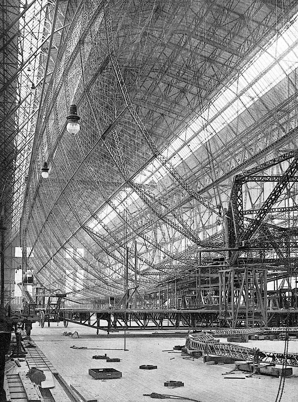 a 1920 Zeppelin during construction, a photograph