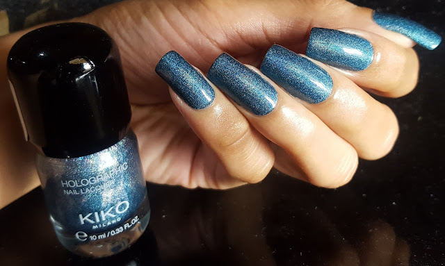 Kiko Holographic Nail Lacquer 05 Starry Blue Swatch & Review