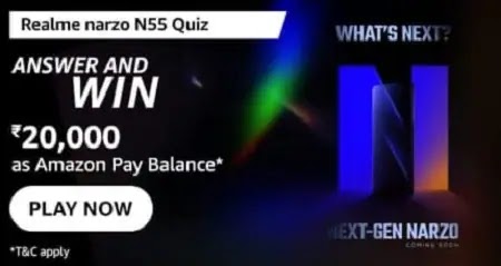 Amazon realme Narzo N53 Quiz Answers today & win Rs. 10000