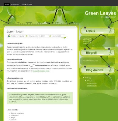 Green Leaves Blogger Template