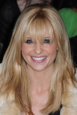 Long Blonde Highlighted Hair with Bangs