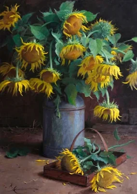 Barnside Sunflowers painting Andrew Lattimore