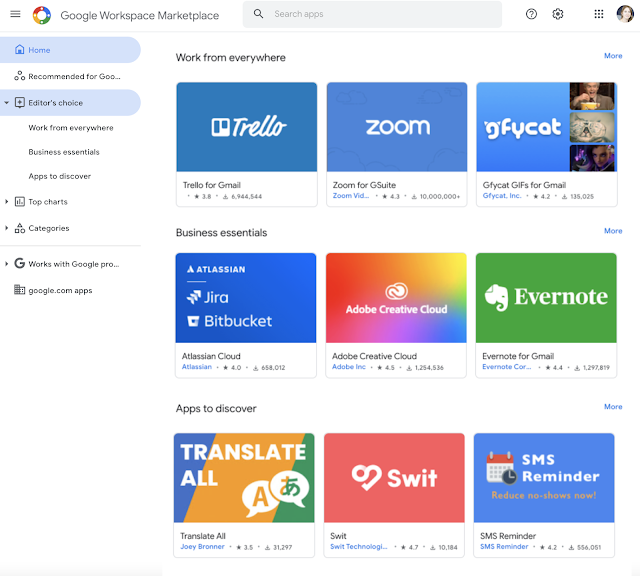 Les nouvelles catégories de Google Workspace Marketplace permettront aux utilisateurs de choisir les modules complémentaires qui les intéressent dans un classement spécifique.
