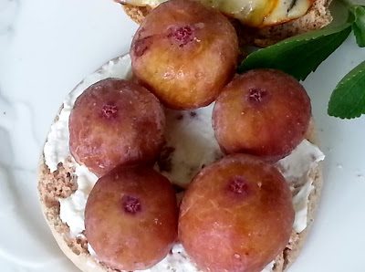 Whole wheat English muffin with goat cheese and figs