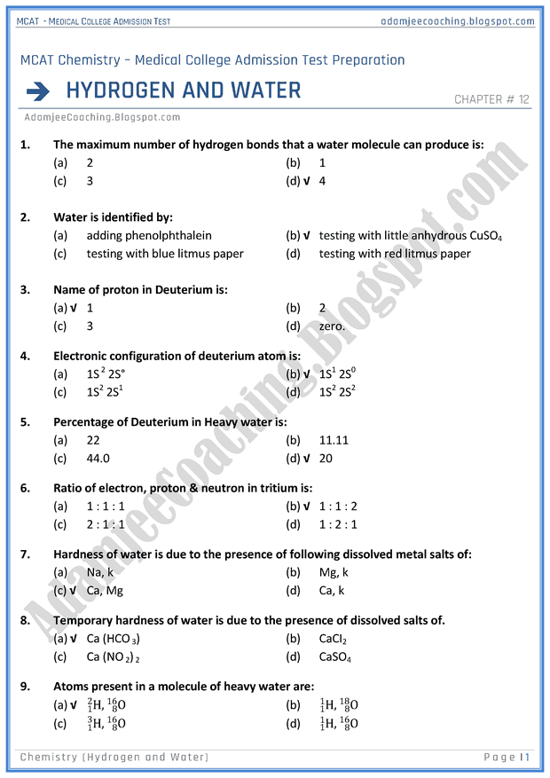 mcat-chemistry-hydrogen-&-water-mcqs-for-medical-entry-test