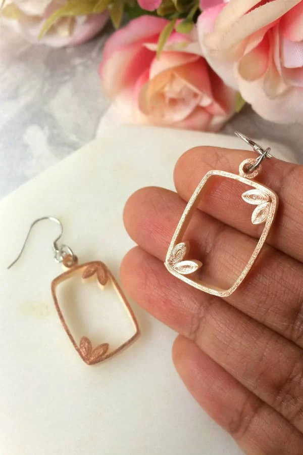 rectangular gold minimalist quilled paper earrings