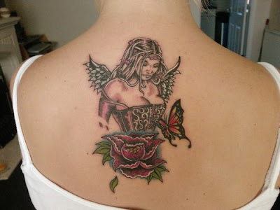 Back Tattoos Design for girls with angel, butterfly and flower tattoos