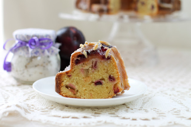 Food Lust People Love: This Almond Plum Lavender Bundt is a rich, buttery pound cake, made with ground almonds and fresh plums, with the subtle floral note of summer lavender.