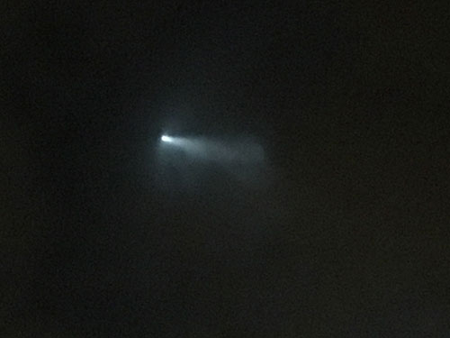 Falcon 9 launch from VAFB was visible, in between clouds, in Orange County (Source: Peggy/Palmia Observatory)