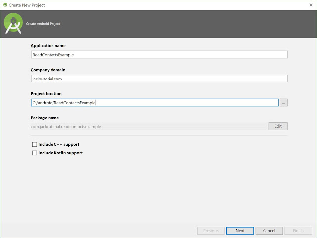 Create New Project Android Read Contacts Example
