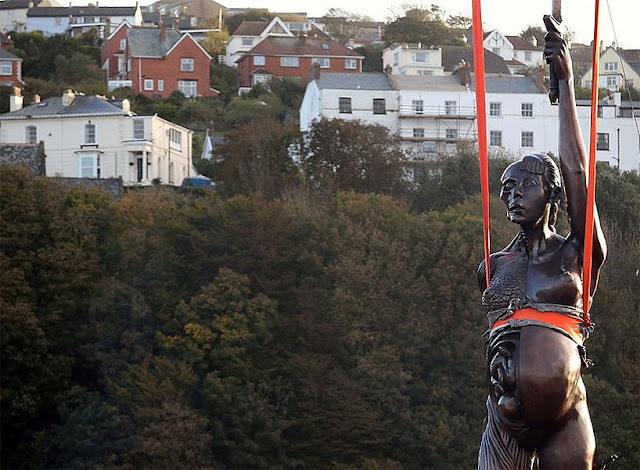 Damien hirst's verity sculpture erected