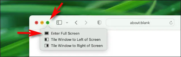 انقر فوق الدائرة الخضراء أو حدد "دخول ملء الشاشة".