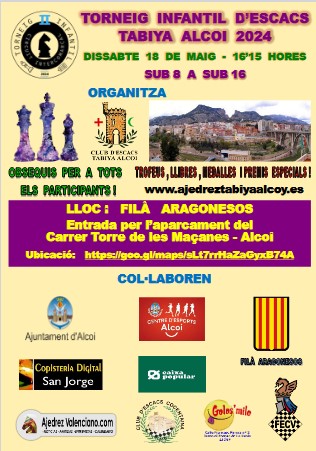 18 mayo, Torneig Infantil d'Escacs Tabiya Alcoi 2024