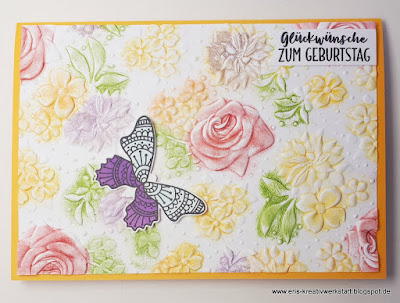 Geburtstagskarte mit bunt-geprägtem Blumenhintergrund Stampin' Up! www.eris-kreativwerkstatt.blogspot.de