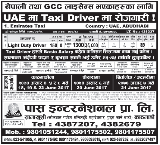 Jobs in UAE for Nepali, Salary Rs 36,800