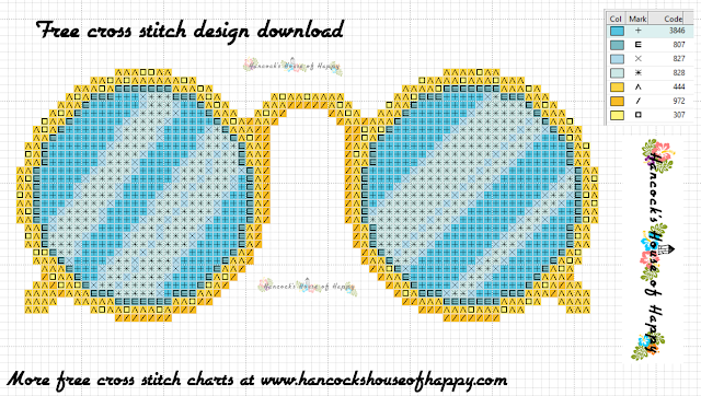 Free steam punk cross stitch pattern for a pair of gold spectacles. Cross Stitch Pince Nez 