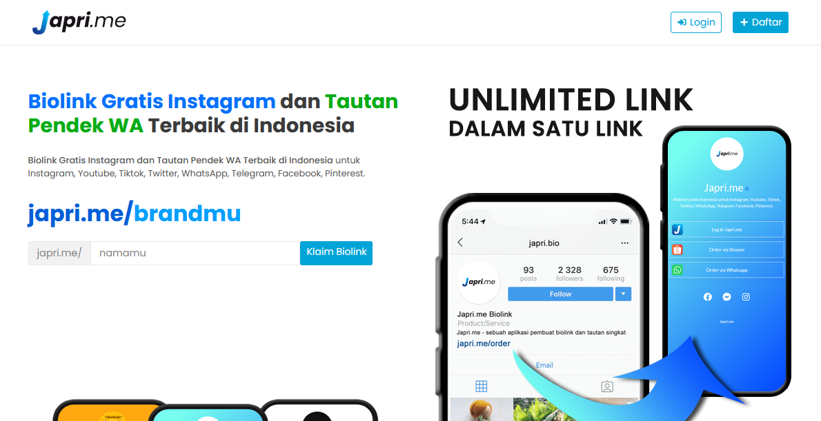 Cara Buat Biolink Gratis Untuk Instagram di Japri.me Biolink Terbaik Indonesia