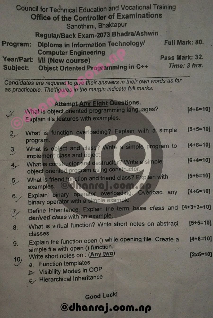 Object-Oriented-Programming-In-C++-Question-Paper-2073-CTEVT-Diploma-1st-Year-2nd-Part