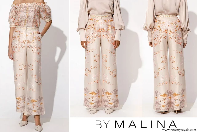 Crown Princess Victoria wore By Malina Charley silk pants in pastel shells
