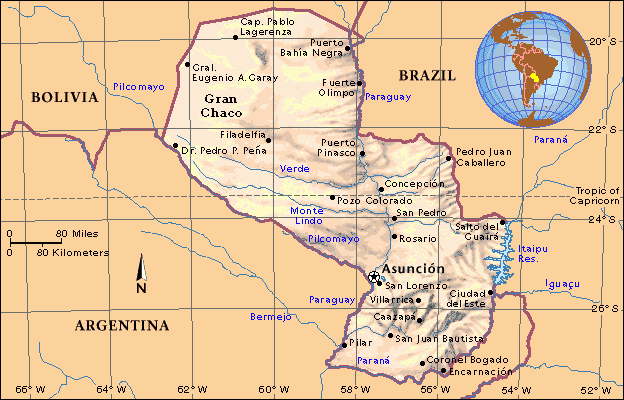 physical maps of paraguay. Map of Paraguay