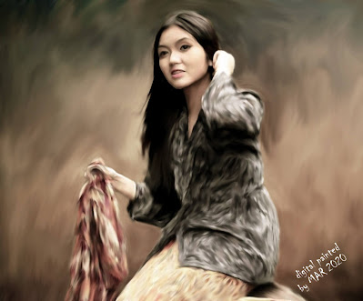 Beautiful Natural Girl in Digital Oil Painting