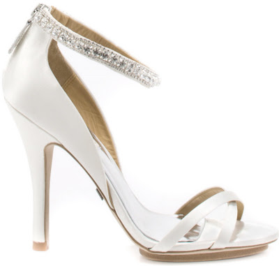 Sexy High Heel White satin upper with crisscross straps at the vamp