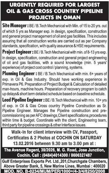 Largest Oil & Gas cross country pipeline project jobs in Oman