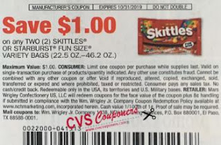 $1.00/2 Skittles Or Starburst Fun Size Varity Bags