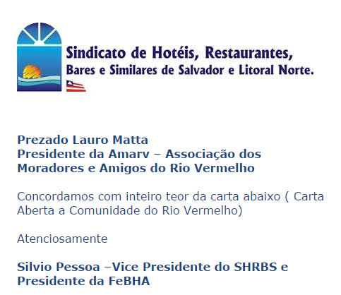 Vice Presidente do SHRBS e Presidente da FeBHA manifesta apoio à Amarv