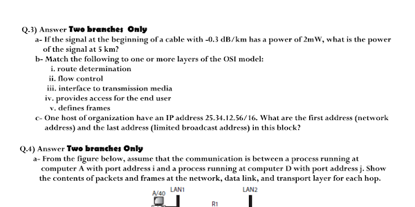 حل اسئلة شبكات الحاسوب قسم الحاسوب الجامعة المستنصرية نموذج رقم 1