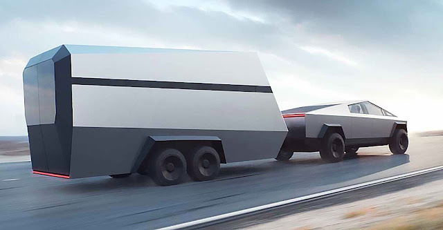 Tesla CyberTruck with camper trailer