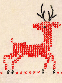 Vintage Cross stitch Red Reindeer