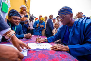 PHOTOS: Gov Babajide Sanwo-Olu collects his permanent Voter Card (PVC) at INEC Lagos office on Monday December 12 2022