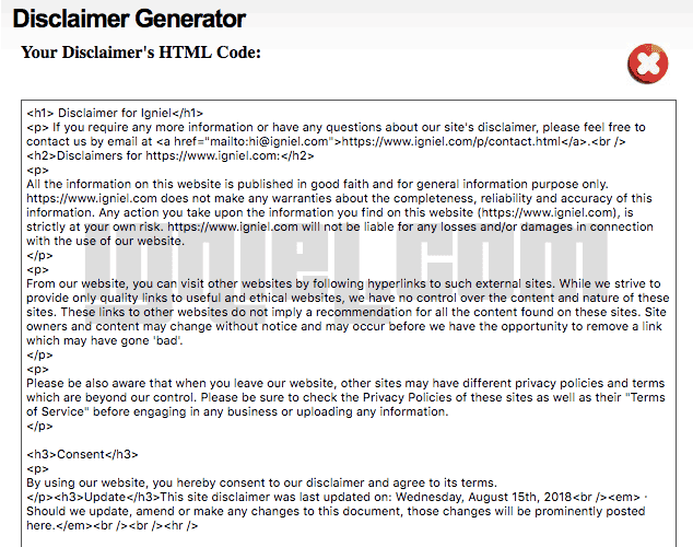 Membuat Isi Disclaimer Dengan Generator Online Gratis