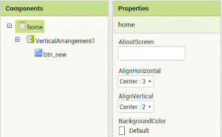 Components, Properties screen home