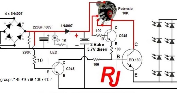 Circuit Diagram Rangkaian  Lampu LED  Emergency