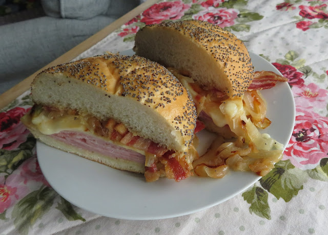 Hot Ham & Cheese Sandwich with Bacon & Caramelized Onions