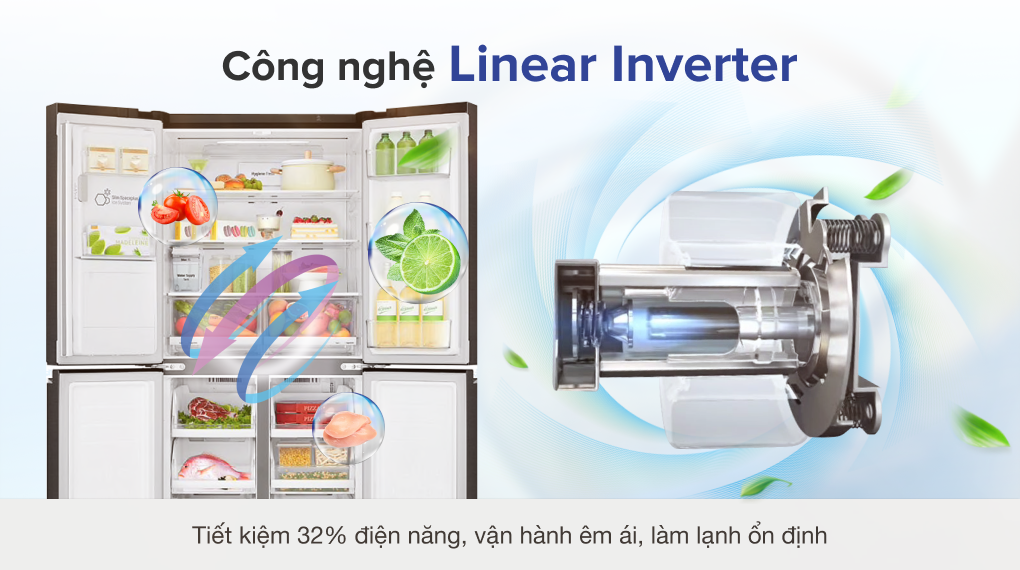 Tủ lạnh LG Inverter 494 lít GR-D22MB - Công nghệ Linear Inverter