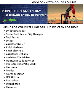  Hiring for Complete Land Drilling Rig Crew for India.