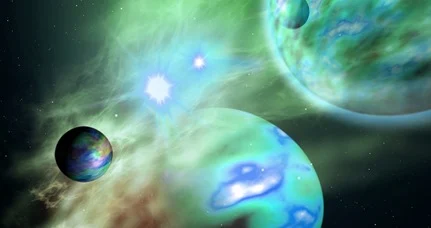 ilustração de exoplanetas e as suas atmosferas